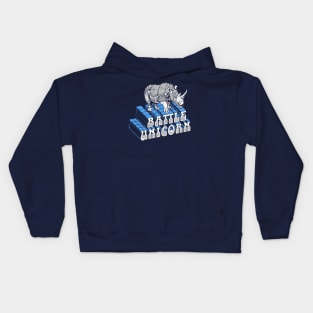 Battle Unicorn! Funny Vintage Armored Rhino Distressed Silly Kids Hoodie